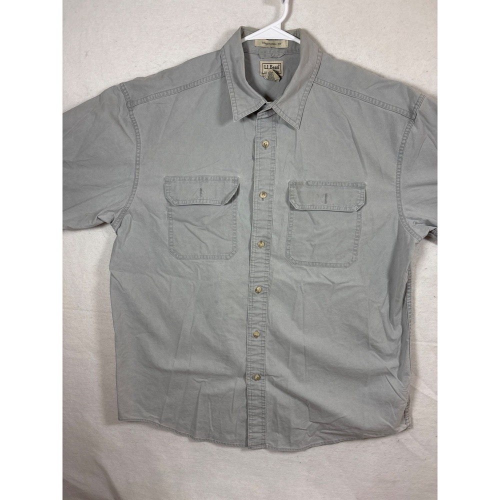 LL Bean Traditional Fit lo Sleeve Button Up Shirt Gray Men's Lg